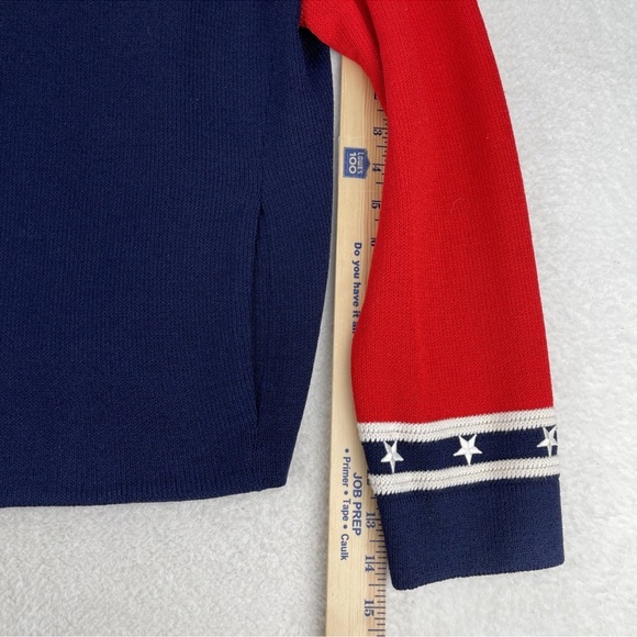 St. John Sport Sz L Cardigan Sweater Full Zip Striped Star Red White Blue Luxury - Picture 12 of 13